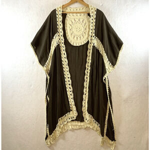 Womens Crochet Kimono Top OS Brown Boho Fairy Festival Lounge‎